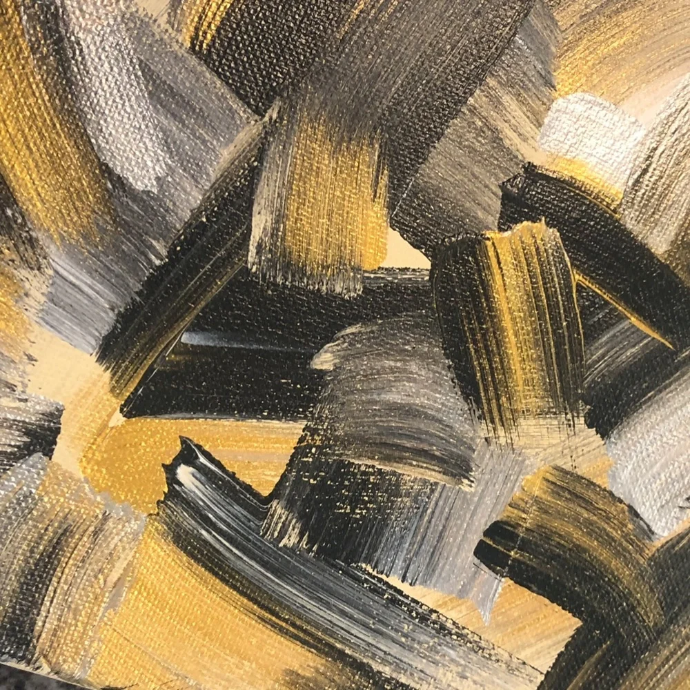 HANDCRAFTED BLACK/GOLD/SILVER/CREAM ABSTRACT ART